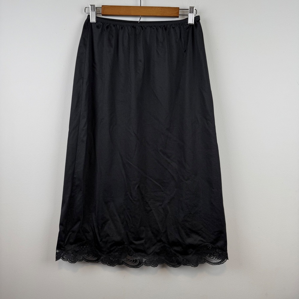 Vintage Womens Lace Trim‎ Slip Skirt Large Dark Romantic Fairy Coquette Silky